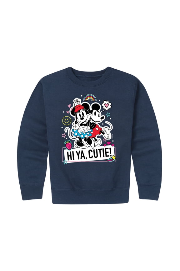 Mickey & Friends - Mickey Minnie Hi Ya Cutie - Toddler And Youth Crewneck Fleece Sweatshirt