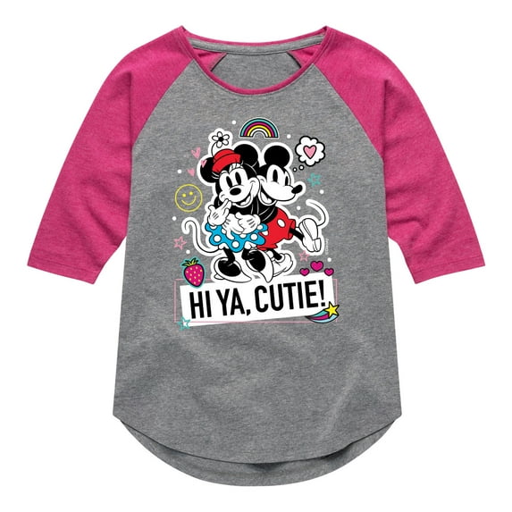 Mickey & Friends - Mickey Minnie Hi Ya Cutie - Toddler And Youth Girls Raglan Graphic T-Shirt