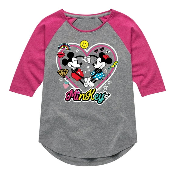 Mickey & Friends - Mickey Minnie Minkey - Toddler And Youth Girls Raglan Graphic T-Shirt
