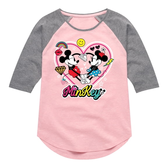 Mickey & Friends - Mickey Minnie Minkey - Toddler And Youth Girls Raglan Graphic T-Shirt