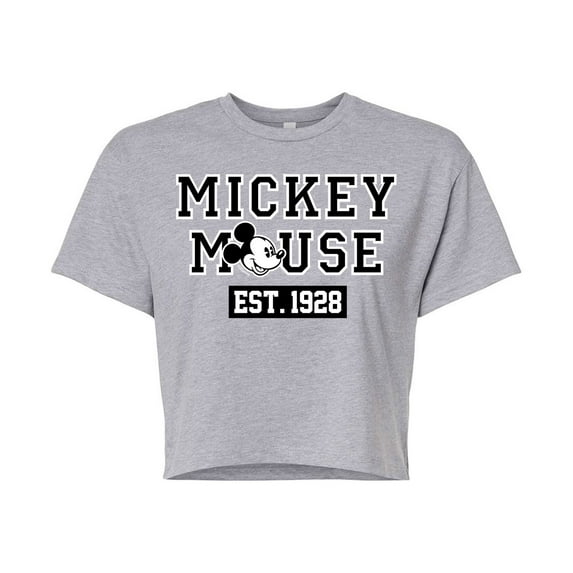 Mickey & Friends - Mickey Mouse Est 1928 - Juniors Cropped Cotton Blend T-Shirt