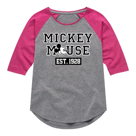 Mickey & Friends - Mickey Mouse Est 1928 - Toddler And Youth Girls Raglan Graphic T-Shirt