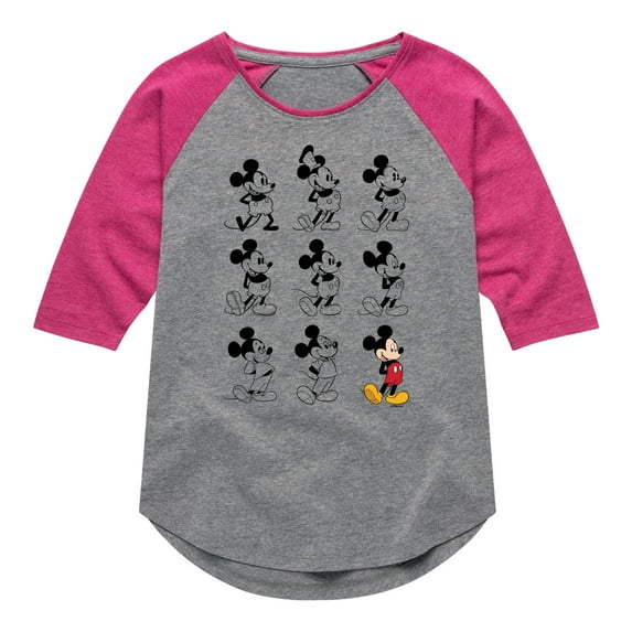 Mickey & Friends - Mickey Mouse Evolution - Toddler And Youth Girls Raglan Graphic T-Shirt