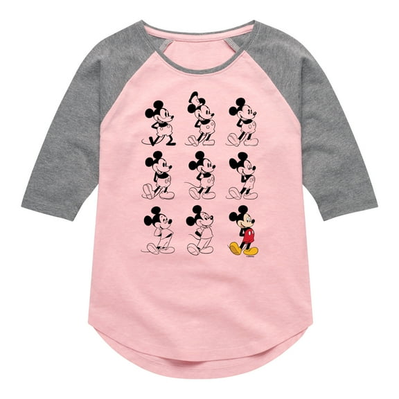 Mickey & Friends - Mickey Mouse Evolution - Toddler And Youth Girls Raglan Graphic T-Shirt