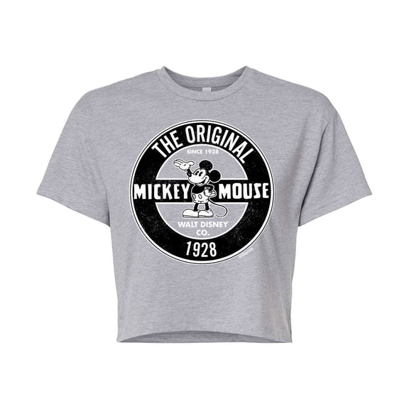 Mickey & Friends - Mickey Mouse Original Badge - Juniors Cropped Cotton Blend T-Shirt