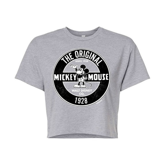 Mickey & Friends - Mickey Mouse Original Badge - Juniors Cropped Cotton Blend T-Shirt