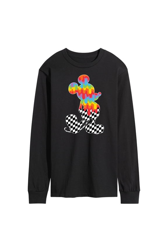 Mickey & Friends - Mickey Mouse Rainbow/Checker Silhouette - Men's Long Sleeve T-Shirt