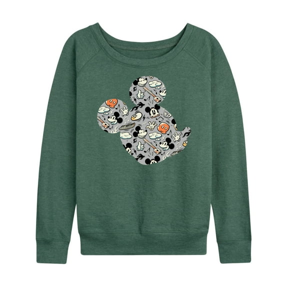 Mickey & Friends - Mickey Pattern Silhouette - Women's Lightweight French Terry Long Sleeve Shirt