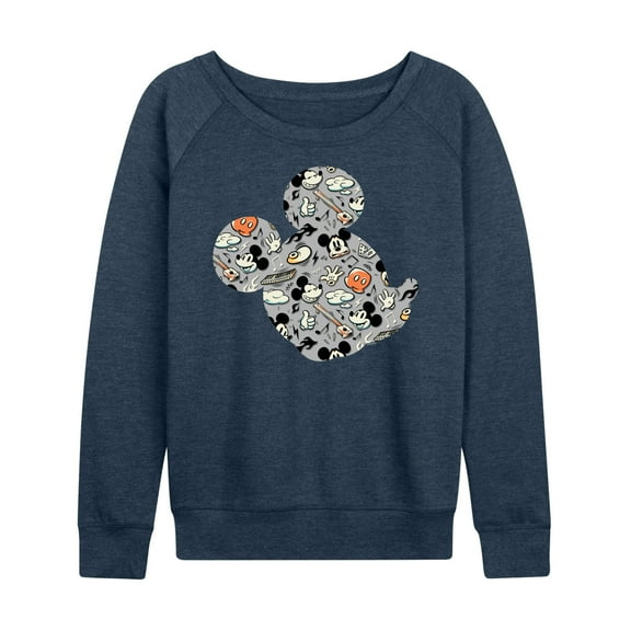 Mickey & Friends - Mickey Pattern Silhouette - Women's Lightweight French Terry Long Sleeve Shirt