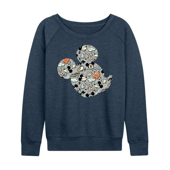 Mickey & Friends - Mickey Pattern Silhouette - Women's Lightweight French Terry Long Sleeve Shirt