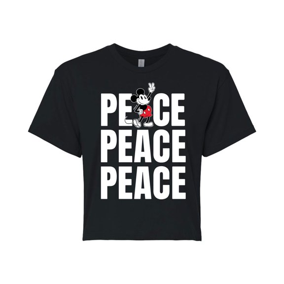 Mickey & Friends - Mickey Peace - Juniors Cropped Cotton Blend T-Shirt
