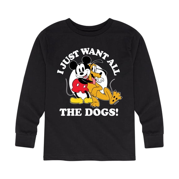 Mickey & Friends - Mickey Pluto Just Want All Dogs - Toddler And Youth Long Sleeve Graphic T-Shirt