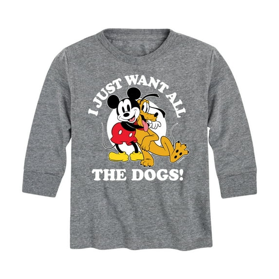Mickey & Friends - Mickey Pluto Just Want All Dogs - Toddler And Youth Long Sleeve Graphic T-Shirt