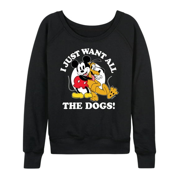 Mickey & Friends - Mickey Pluto Just Want All Dogs - Women's Lightweight French Terry Long Sleeve Shirt