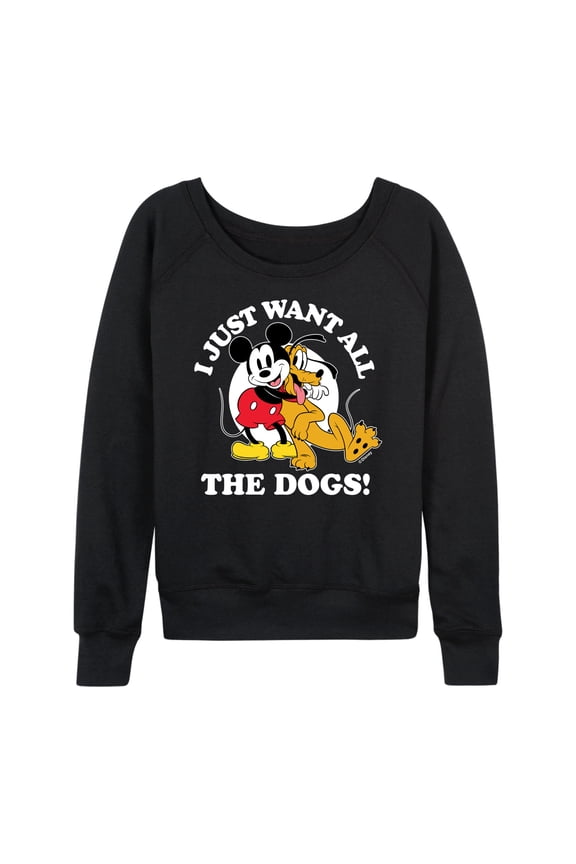 Mickey & Friends - Mickey Pluto Just Want All Dogs - Women's Lightweight French Terry Long Sleeve Shirt