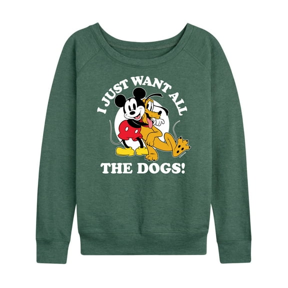 Mickey & Friends - Mickey Pluto Just Want All Dogs - Women's Lightweight French Terry Long Sleeve Shirt