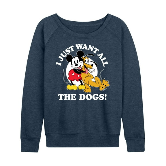 Mickey & Friends - Mickey Pluto Just Want All Dogs - Women's Lightweight French Terry Long Sleeve Shirt