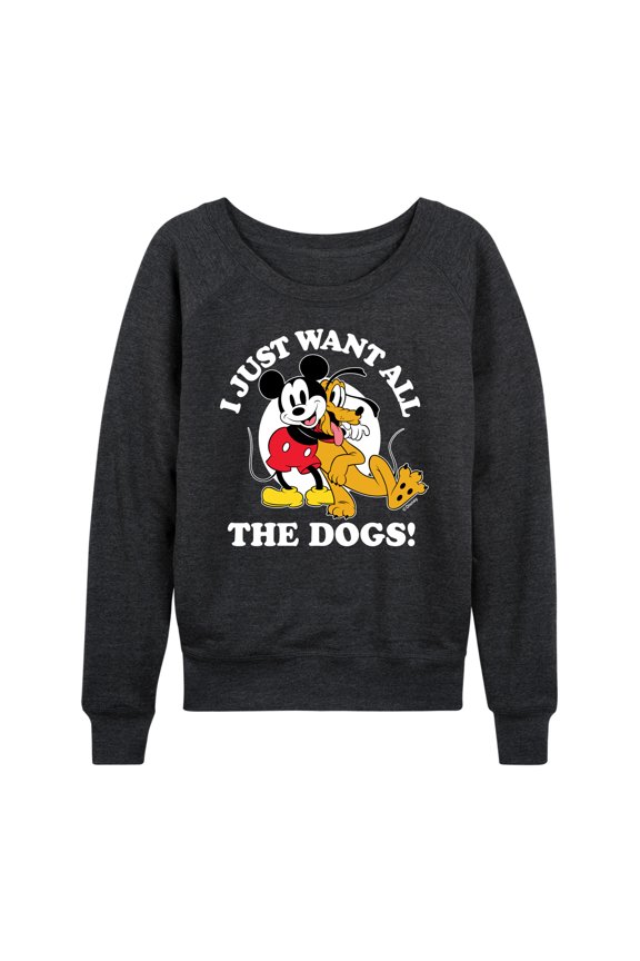 Mickey & Friends - Mickey Pluto Just Want All Dogs - Women's Lightweight French Terry Long Sleeve Shirt
