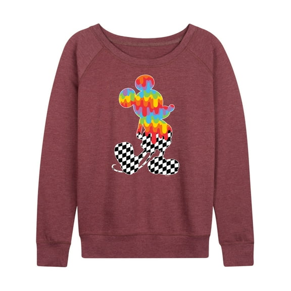 Mickey & Friends - Mickey Silhouette Drip Checker - Women's Lightweight French Terry Long Sleeve Shirt