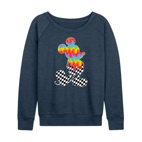 Mickey & Friends - Mickey Silhouette Drip Checker - Women's Lightweight French Terry Long Sleeve Shirt