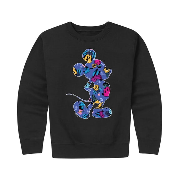 Mickey & Friends - Mickey Silhouette Expressive Pattern - Toddler And Youth Crewneck Fleece Sweatshirt