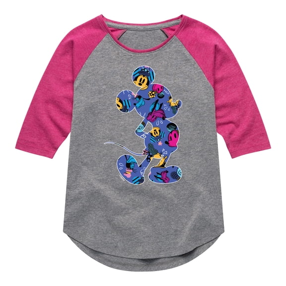 Mickey & Friends - Mickey Silhouette Expressive Pattern - Toddler And Youth Girls Raglan Graphic T-Shirt