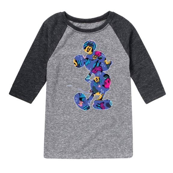 Mickey & Friends - Mickey Silhouette Expressive Pattern - Toddler And Youth Raglan Graphic T-Shirt