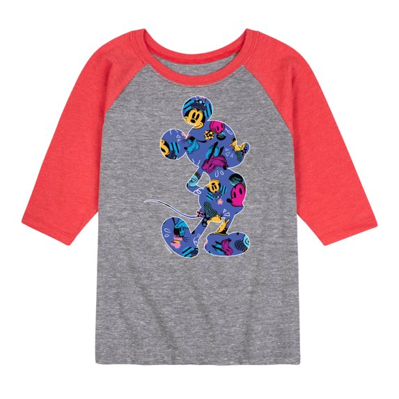 Mickey & Friends - Mickey Silhouette Expressive Pattern - Toddler And Youth Raglan Graphic T-Shirt