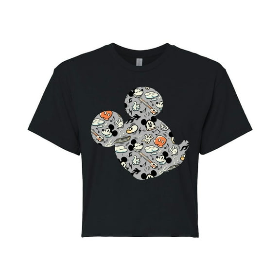 Mickey & Friends - Mickey Silhouette - Juniors Cropped Cotton Blend T-Shirt