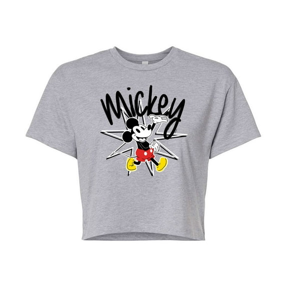 Mickey & Friends - Mickey Sketch - Juniors Cropped Cotton Blend T-Shirt