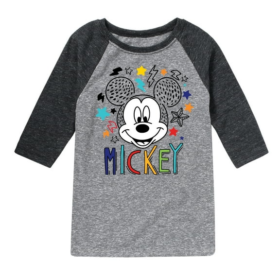 Mickey & Friends - Mickey Sketch Pattern - Youth Raglan Graphic T-Shirt