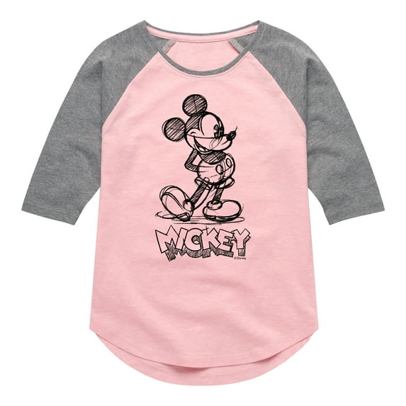Mickey & Friends - Mickey Sketch - Toddler And Youth Girls Raglan Graphic T-Shirt