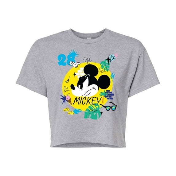 Mickey & Friends - Mickey So Cool - Juniors Cropped Cotton Blend T-Shirt