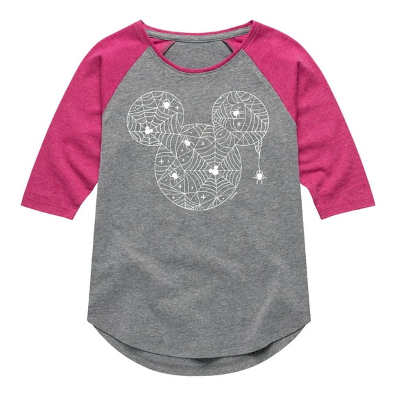 Mickey & Friends - Mickey Spider Web Logo - Toddler And Youth Girls Raglan Graphic T-Shirt