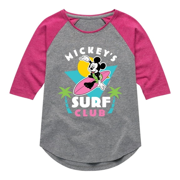 Mickey & Friends - Mickey's Surf Club - Toddler And Youth Girls Raglan Graphic T-Shirt