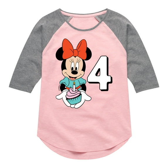 Mickey & Friends - Minnie Birthday 4 - Toddler And Youth Girls Raglan Graphic T-Shirt