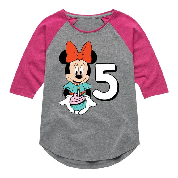 Mickey & Friends - Minnie Birthday 5 - Toddler And Youth Girls Raglan Graphic T-Shirt