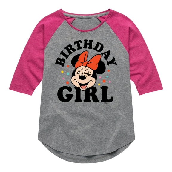 Mickey & Friends - Minnie Birthday Girl - Toddler And Youth Girls Raglan Graphic T-Shirt
