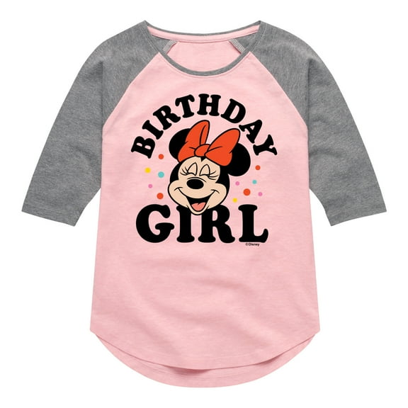 Mickey & Friends - Minnie Birthday Girl - Toddler And Youth Girls Raglan Graphic T-Shirt