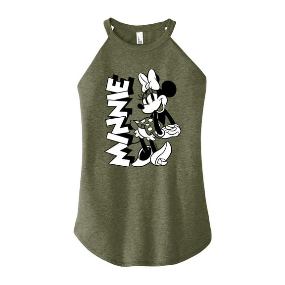 Mickey & Friends - Minnie Black And White - Juniors High Neck Tank Top