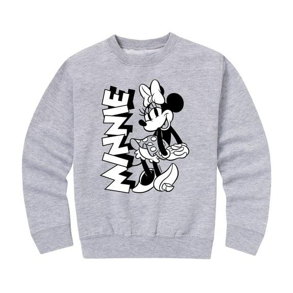 Mickey & Friends - Minnie Black And White - Toddler And Youth Crewneck Fleece Sweatshirt