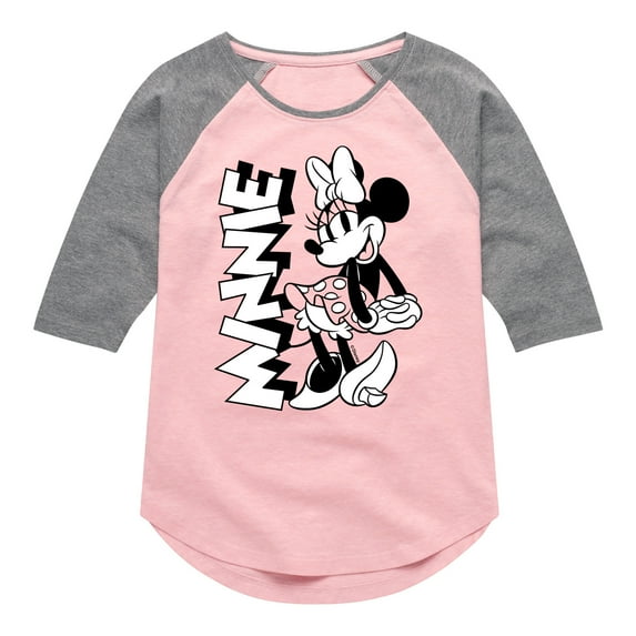 Mickey & Friends - Minnie Black And White - Toddler And Youth Girls Raglan Graphic T-Shirt