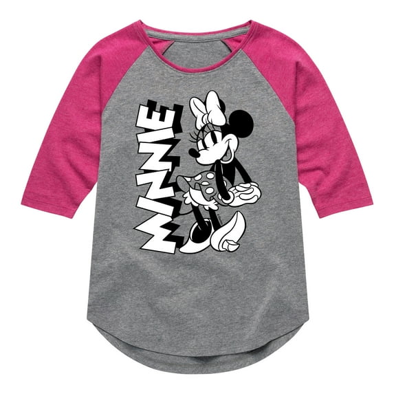 Mickey & Friends - Minnie Black And White - Toddler And Youth Girls Raglan Graphic T-Shirt