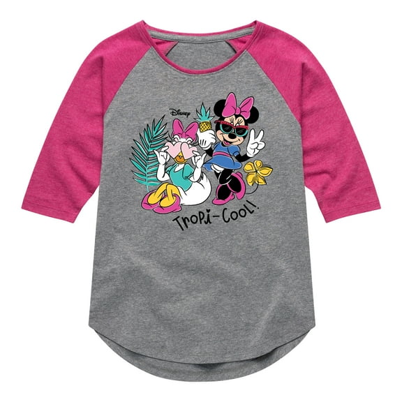 Mickey & Friends - Minnie & Daisy Tropicool Design - Toddler And Youth Girls Raglan Graphic T-Shirt