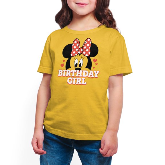 Mickey & Friends - Minnie Face Birthday Girl - Toddler And Youth Girls Short Sleeve Graphic T-Shirt