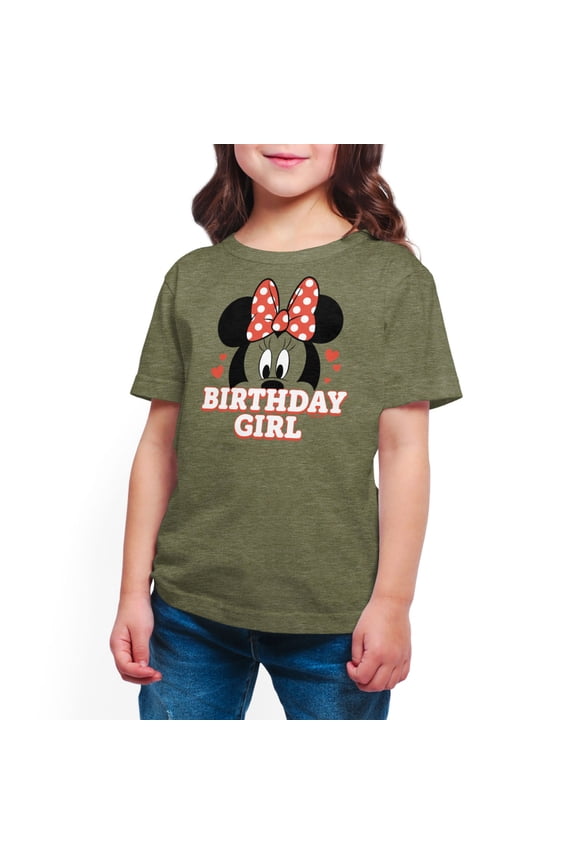 Mickey & Friends - Minnie Face Birthday Girl - Toddler And Youth Girls Short Sleeve Graphic T-Shirt