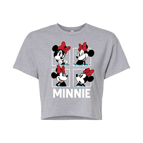 Mickey & Friends - Minnie Grid - Juniors Cropped Cotton Blend T-Shirt