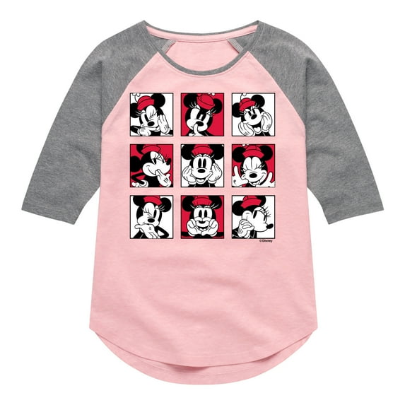 Mickey & Friends - Minnie Grid - Toddler And Youth Girls Raglan Graphic T-Shirt