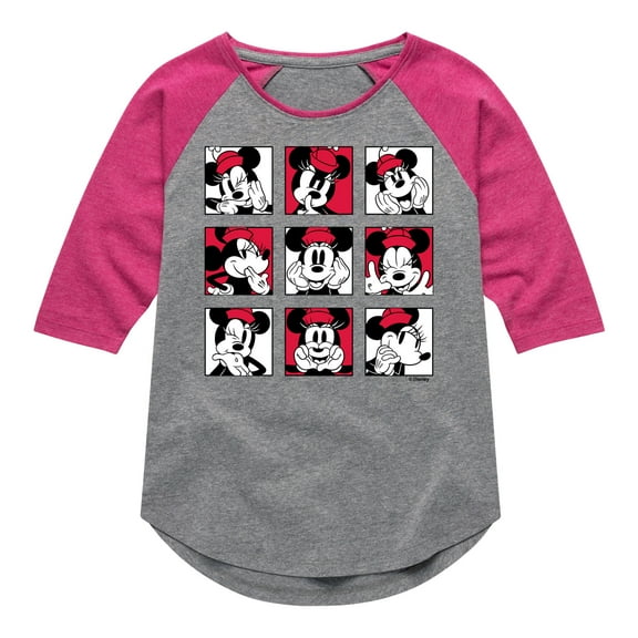 Mickey & Friends - Minnie Grid - Toddler And Youth Girls Raglan Graphic T-Shirt