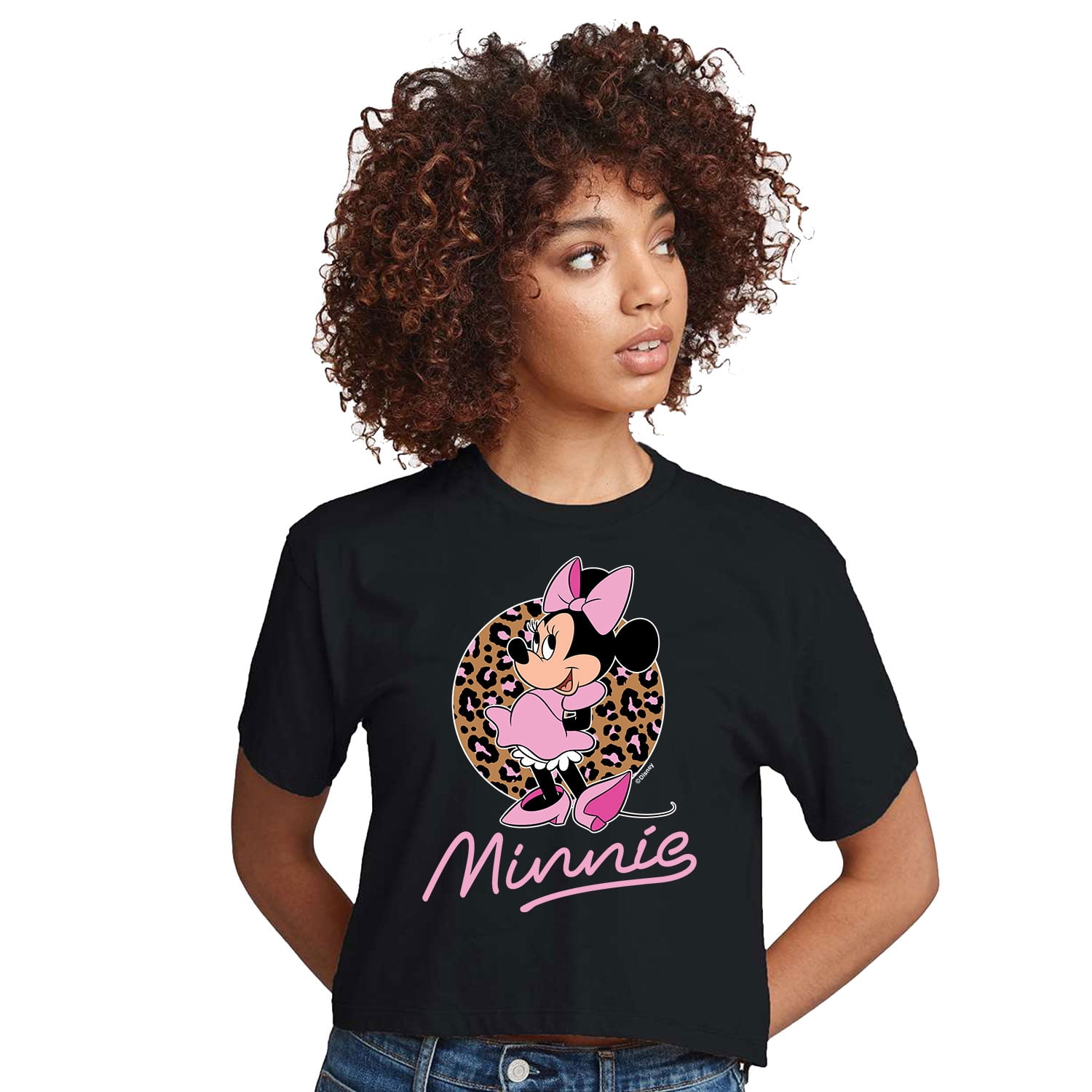 Mickey Friends Minnie Leopard Print Juniors Cropped Cotton Blend T Shirt Walmart